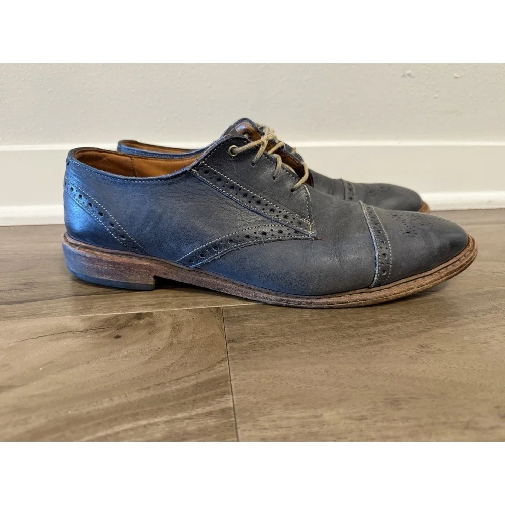 Allen Edmonds Bainbridge Men Size 10.5D Navy Blue Cap Toe Derby Dress Shoes